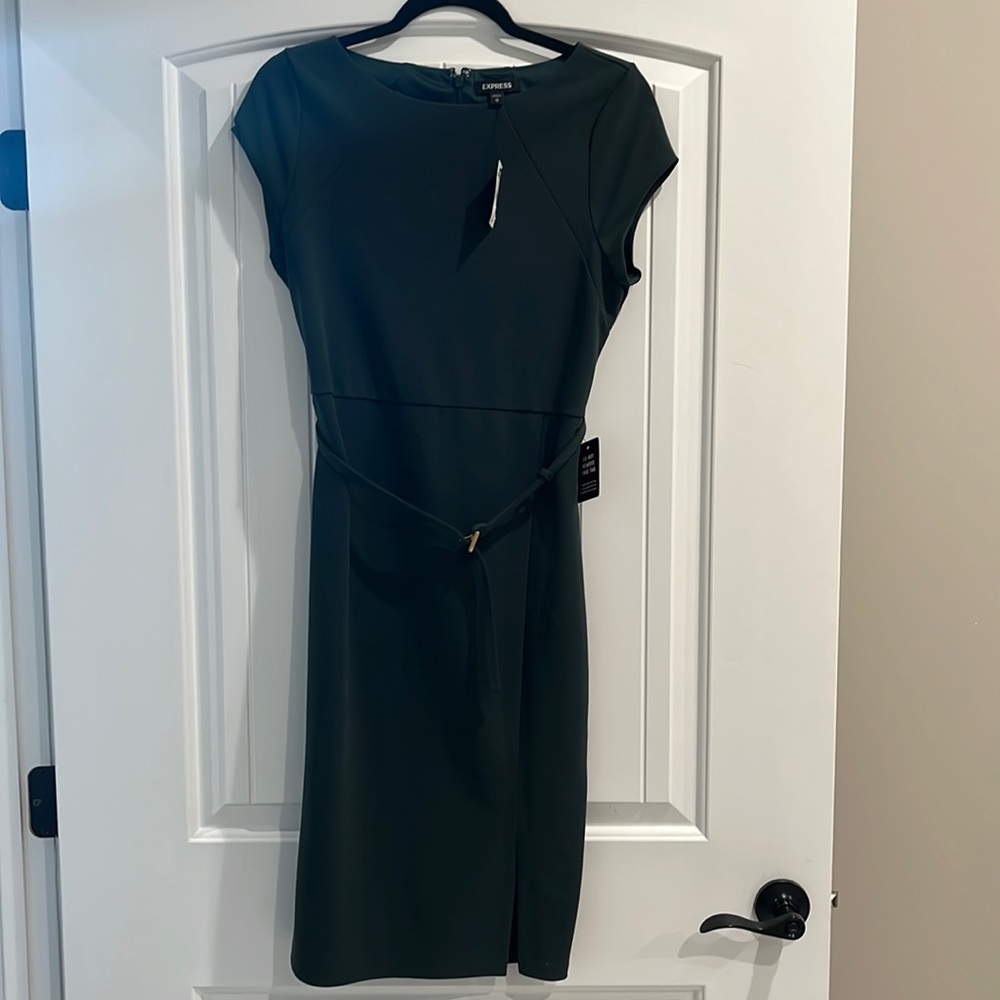Express Dark Green Belted Dress